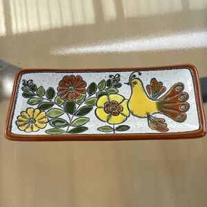 Vintage Eduardo Vega Pottery Bird with Flowers Tray Spoon Rest